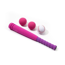 Lemito [Mini Size] 16" Foam Kids Sports Baseball Bat Set+ 3 Soft Balls + Storage Bag Included, for Toddlers 1-3 Hitting Indoor Outdoor Playing, Pink