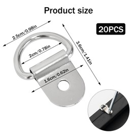 Naapesi Pack of 20 D Ring Lashing Eyelets, 3.6 cm x 2.5 cm D Ring Construction Ring Hook, Heavy Duty D-Ring Tie Down Cargo Lashing Rings Load Anchor Trailer, Load 100 kg, for Securing Loads in Cars,