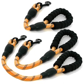 Cymiler Nylon Traffic Leash with Padded Handle, 3 Sizes - Short Training Leash with Reflective Threads for Small to Large Dogs