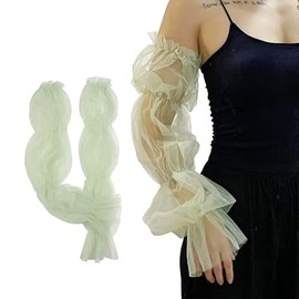 changyexi Sheer Mesh Lace Arm Sleeves, Detachable Tulle Sleeves to Cover Arms, Lace Sleeves to Cover Arms for Women- (green, One size)
