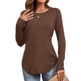 Amoretu Women Long Sleeve Tee Shirts Fashion Raglan Sleeve Tops Fall Clothes, Coffee M
