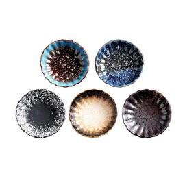 3 Inch Retro Style Seasoning Dish, 5-Pack Flower Shape Ceramic Dipping Sauce Dish, Snack Dish, Appetizer Dish