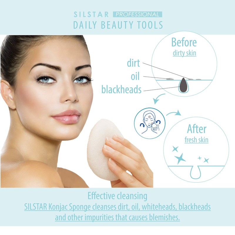 SILSTAR PROFESSIONAL Konjac Facial Sponge Tear Drop Rose Red Clay