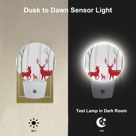 Uanvaha Deer Plug in Night Light Red Christmas Deer Birch Tree Winter Trunk Antler Wildlife Xmas Night Lamp Auto Sensor LED for Boys Girls Men Women Bedroom Bathroom Decor, LEDLAMP3009