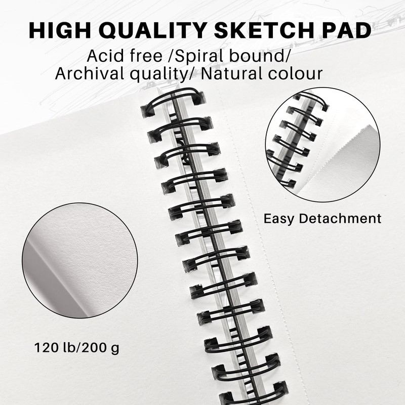 Artecho A4 Sketch Book, 200gsm Hardcover Spiral Bound Sketch Pad,