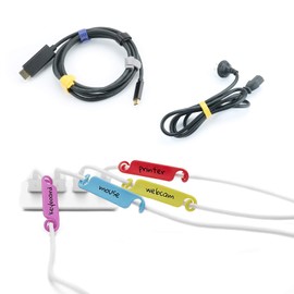 Wire Identification, Cord Marking, Name Tag, 20 Cable Labels, Velcro Tape, 7 x Cable Ties for PC, Wire Organization, Repeated Usable, Colorful, Color Specific