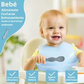 LEIDSANY Cucharas para bebe, cucharas de silicio para dietas de entrenamiento, silicona suave no contiene BPA, ejerce hábitos alimenticios independientes, aptos para bebe de todas etapas(Azul)