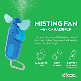 O2COOL Carabiner Portable Pocket Size Battery Powered Cooling Misting Fan - Single, Blue