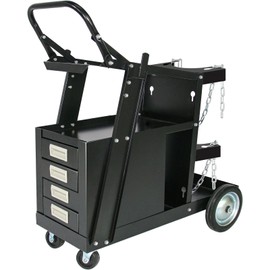 MAYNIYJK Welding Cart wit 4 Drawers, Heavy Duty Rolling Welder Cart with Wheels Handles and Gas Tank Holder, for TIG MIG Welder and Plasma Cutter, Black