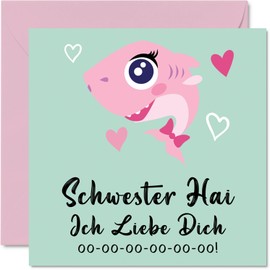 Stuff4 Funny Birthday Cards for Sister - Sister Shark - Funny Happy Birthday Card for Sister from Brother Sister Birthday Gifts 145mm x 145mm Large Sibling Greeting Cards