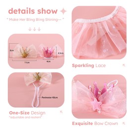 Princess Dog Crown Hat Scarf Set, Dog Birthday Hat Dress Outfit with Flower Leglet, Wedding Party Supplies for Girl Cats and Small Mini Dogs, Girl Dog Wedding Dress (Gold)