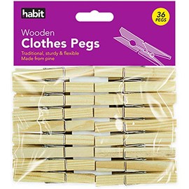 Habit 36 LARGE 7CM WOODEN PEGS CLOTHES HANGING WASHING LINE AIRER DRYER QUALITY SPRING