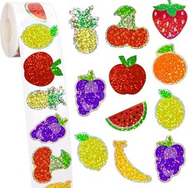 Fruit Stickers,Holographic Fruit Stickers 500PCS Per Roll