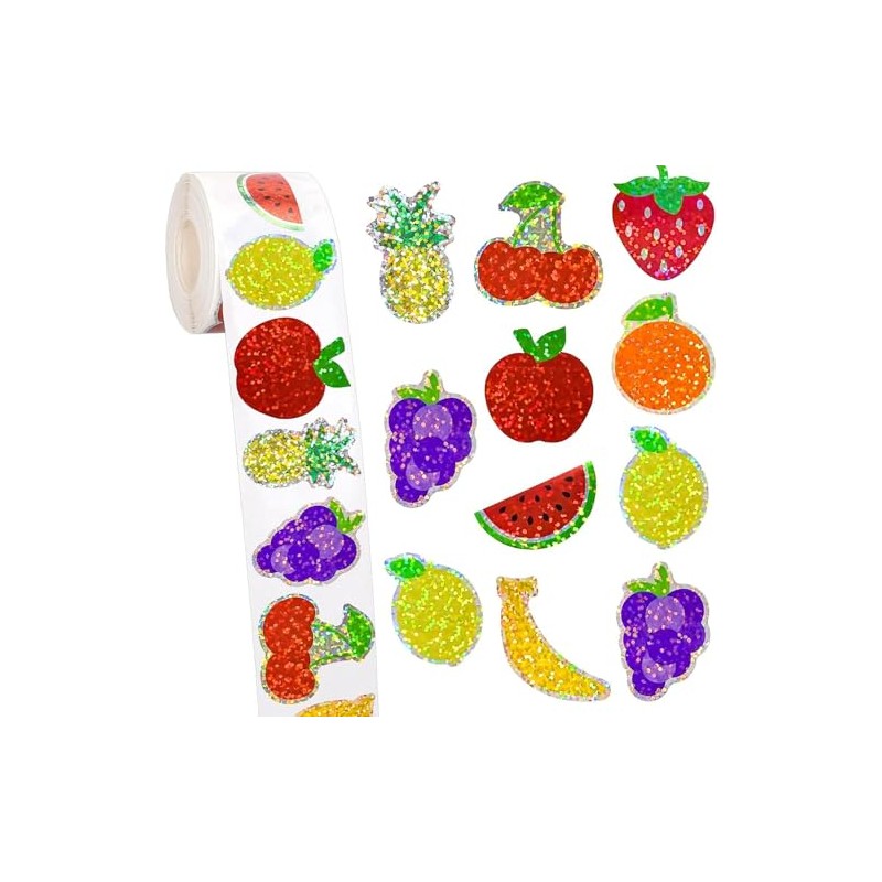 Fruit Stickers,Holographic Fruit Stickers 500PCS Per Roll