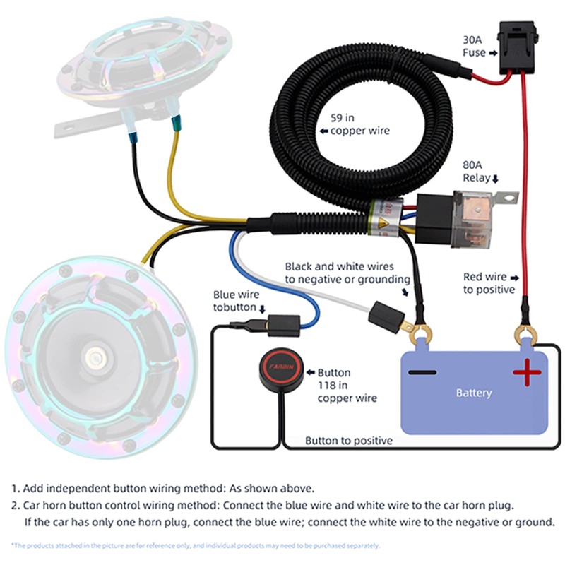 12V Air Horn Wiring Kit with AOLIHAN Horn Button Switch