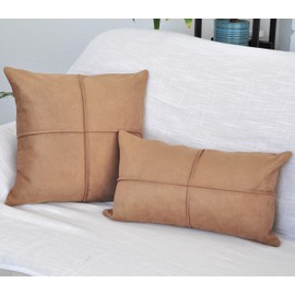 12 x 20 inch Camel Brown Lumbar Pillow Covers Set of 2 Faux Suede Soft Leather Like Decorative Rectangular Pillowcases for Couch Sofa Chairs Vegan Suede Cushion Covers Rustic Modern Farmhouse Decor