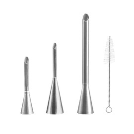 Cream Puff Icing Piping Nozzle Tips,Long Piping Tip,4-Pack Seamless Stainless Steel Baking Icing Decor Tools for Cakes Puff Pastry (Mixed Size)