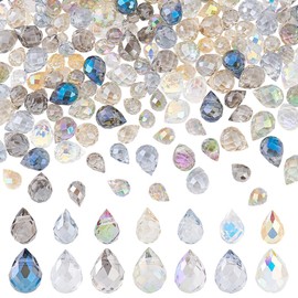 PH PandaHall Pack of 210 Glass Beads in Teardrop Shape, 14 Colours, Galvanised Glass Beads, Faceted Beads, Top Drilled Drops, Chandelier Pendant for Jewellery, Home Decoration