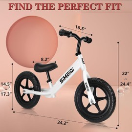 SIMEIQI 12" Balance Bike for Boys Girls 2 3 4 5 Years Old No Pedal Walking Balance Training Sports Bicycle for Kids Toddlers