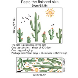 Green Plant Art Decals - Wall Stickers for Living Room Peel and Stick Wallpaper Cactus Potted Wall Decals Removable 2017