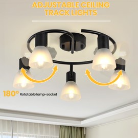 KEESFU 5-Light Kitchen Flush Mount Ceiling Light，Modern Round Track Lighting Fixtures，Directional Ceiling Spot Light for Dining Room Bedroom Hallway.