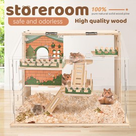 Large Acrylic Hamster Cage, Wooden Dwarf Hamster Habitat, Spacious Dwarf Gerbil Cage, Premium Dwarf Hamster Habitat with Ventilator
