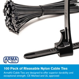 100 Pieces Releasable Cable Ties Black 300mm x 7.6mm CE Premium UL Nylon Strong Cable Ties Resealable Perfect for PC Cable Ties Bicycle Collar Heavy Duty Removable