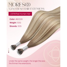 Moresoo Nano Bead Hair Extensions Human Hair Balayage Light Brown to Ash Blonde Nano Hair Extensions Remy Human Hair 50G 50S 20 Inch