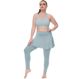 Sixstar - Leggings con falda para mujer, talla grande para tenis, yoga, falda plisada con leggings de longitud completa, Azul/claro, X-Large Plus