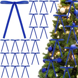 DIYDEC 24PCS Velvet Christmas Bow Ornament 5 x 7 Inch Xmas Wreath Ribbon Bows Christmas Tree Hanging Crafts Gift Bows Pendants for Holiday Home Outdoor Indoor Party Garland Decoration(Royal Blue)
