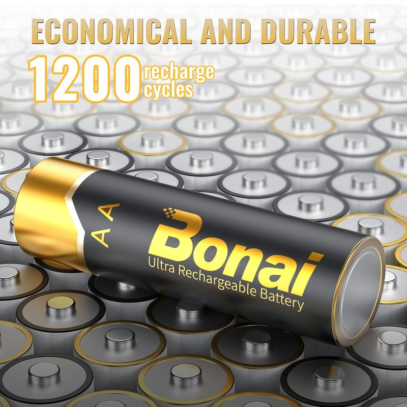 BONAI Rechargeable AA Battery Pro 12 Count, High Capacity 2800mAh