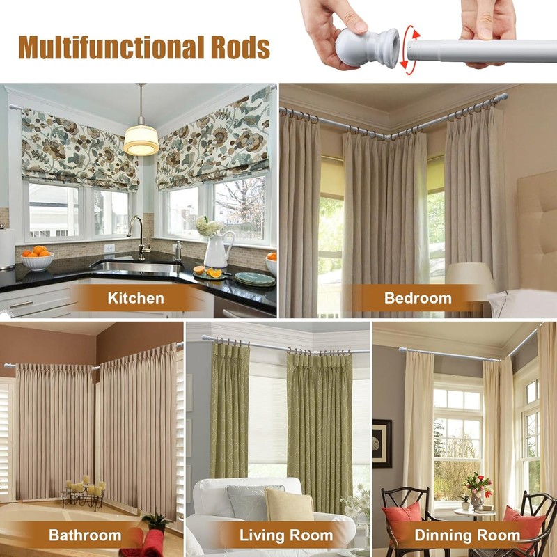 Corner Curtain Rod for Windows - L Shaped 30 to