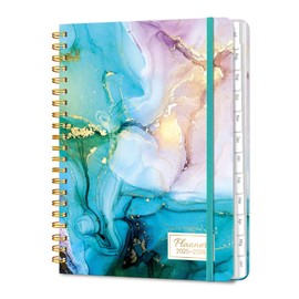 Lonely Oak Agenda 2025-2026, Academic Daily Weekly Planner 6.18" x 8.5" with Tabs, Spiral School Year A5 Monthly Calendar Planner from JUL.2025 to JUN.2026 for Student and Teacher(Cyan Marble)