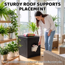 Vixzen Outdoor Rabbit Hutch, Multi-Functional Hidden Bunny Cage with Side Table, Open Front Door & Raised Base, Easy Clean Assemble Indoor Rabbit House（Black）