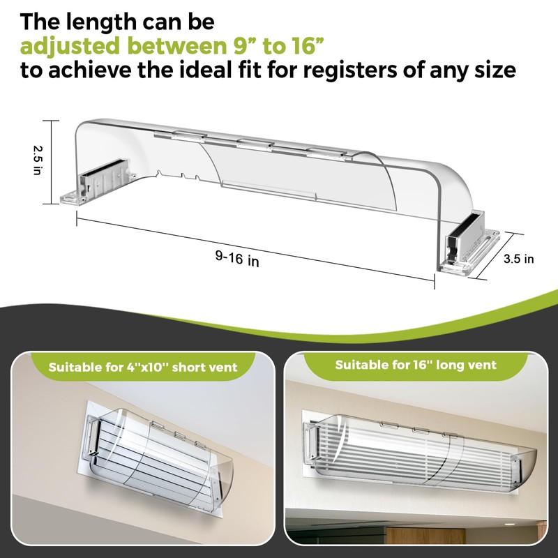 9-15.5 Inch Adjustable Air Vent Deflectors, 2 Pack Clear Magnetic