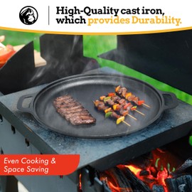 Mountain Grillers BBQ Griddle – 12"x15" Cast Iron Griddle for Grill – Heavy-Duty Black Steel with Round Design – Superior Heat Retention, Even Cooking & Moisture-Sealing for Perfect BBQ Results