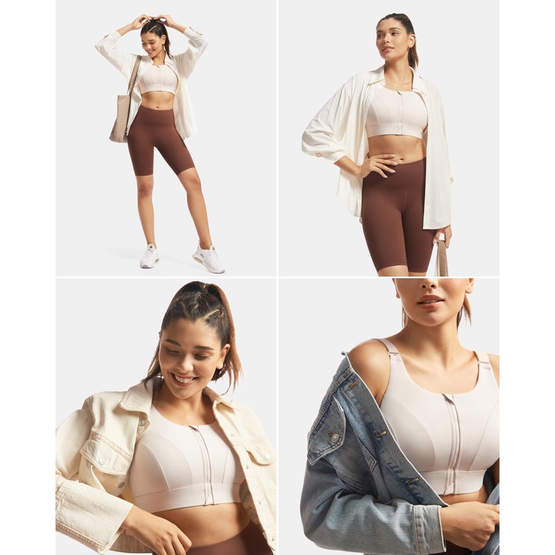 Adjustable High Impact Sports Bras for Women Zip Front Full