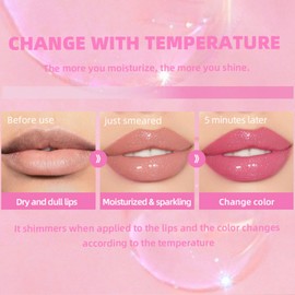 Color Changing Lip Oil, Warm Temperature Color Changing Moisturizing Lip Gloss Lip Oil Moisturizing Lip Oil, Rich Gloss Long Lasting Moisture, Big Brush Color Changing Lip Oil