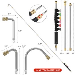 Sealegend Pressure Washer Extension Wand with 6 Spray Nozzle Tips for Gutter Cleaning up to 9FT, Upgrade Power Washer Lance with 30°, 90°, U-shaped Curved Rod, 1/4" Quick Connect, 4000 PSI
