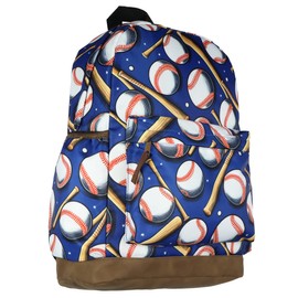 Baseball Sports Kids Backpack - Batter Up! Homerun Boys Cool 16" School Travel Book Bag with Laptop Tech Sleeve and Faux Leather Bottom