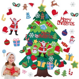 Felt Christmas Tree, Felt Christmas Tree Decoration, DIY Velcro Felt Christmas Tree Set with 32 Pieces Christmas Decoration, Felt Christmas Tree Gifts for Children