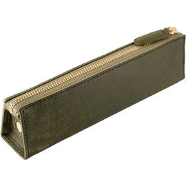 Slip-On PB Zipper Pen Case M Oliva (Green) A-IPV-5801 Italian Leather Slim Simple