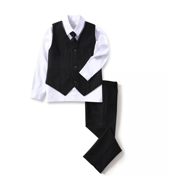 YuanLu 4 Piece Boys' Formal Suit Set with Black Vest