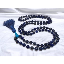 Awaken Your Kundalini Hand Knotted 10mm Lapis Lazuli Mala Beads Necklace | Third Eye & Throat Chakra