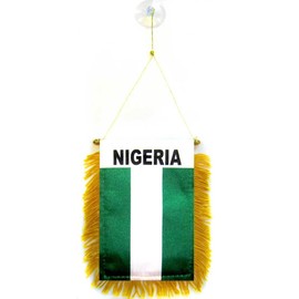 AZ FLAG Nigeria Mini Banner 6'' x 4'' - Nigerian Pennant 15 x 10 cm - Mini Banners 4x6 inch Suction Cup Hanger