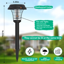 Solar Bug Zappers Outdoor, Rechargeable Mosquito Fly Zappers Lamp Repellent Outdoor Waterproof LED, Solar Powered Mosquito Killer Lamp for Indoor & Outdoor (2 Pack)