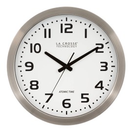 La Crosse Technology WT-3161WH-INT 16 Inch Stainless Steel Atomic Clock-White Dial, 16", Metal Frame