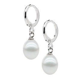Dainty Elegance Pearl Earrings for Women and Girls | Natural Freshwater Pearl Huggie Hoop Earrings - Pearl earrings colour: White, Pink, Grey, Black (White)