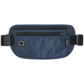Slim RFID Blocking Money Belt for Travel - Anti-Theft Hidden Passport Holder Waist Wallet with Secure Pouch for Cash, Credit Cards & Phone Safe (Navy Blue)