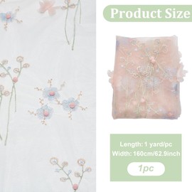 MAYJOYDIY 91 x 160 cm Pink 3D Embroidered Flower Fabric Embroidered Floral Pattern Pink Pompom Net Organza Soft Lace Tulle Net Fabrics for Fabric Crafts Dresses Skirts Sewing Wedding